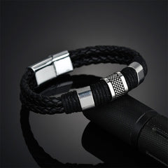 High Quality 2018 New Arrival Black Men PU Leather 1PC Punk Boys Unique Zinc Alloy Weave Knit Brown Bracelet Gifts