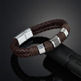 High Quality 2018 New Arrival Black Men PU Leather 1PC Punk Boys Unique Zinc Alloy Weave Knit Brown Bracelet Gifts