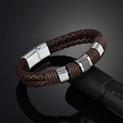 High Quality 2018 New Arrival Black Men PU Leather 1PC Punk Boys Unique Zinc Alloy Weave Knit Brown Bracelet Gifts
