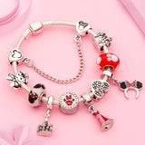 Cute Red Enamel Princess Dress Minnie Bracelet Silver Castle Bead Bracelet Diy Murano Crystal Charm Bracelet Pulseras