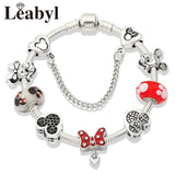 Cute Red Enamel Princess Dress Minnie Bracelet Silver Castle Bead Bracelet Diy Murano Crystal Charm Bracelet Pulseras