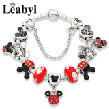 Cute Red Enamel Princess Dress Minnie Bracelet Silver Castle Bead Bracelet Diy Murano Crystal Charm Bracelet Pulseras