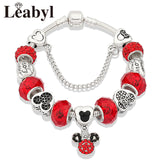 Cute Red Enamel Princess Dress Minnie Bracelet Silver Castle Bead Bracelet Diy Murano Crystal Charm Bracelet Pulseras