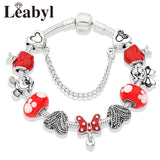 Cute Red Enamel Princess Dress Minnie Bracelet Silver Castle Bead Bracelet Diy Murano Crystal Charm Bracelet Pulseras