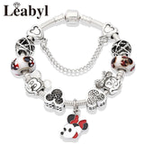 Cute Red Enamel Princess Dress Minnie Bracelet Silver Castle Bead Bracelet Diy Murano Crystal Charm Bracelet Pulseras