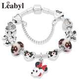 Cute Red Enamel Princess Dress Minnie Bracelet Silver Castle Bead Bracelet Diy Murano Crystal Charm Bracelet Pulseras
