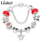 Cute Red Enamel Princess Dress Minnie Bracelet Silver Castle Bead Bracelet Diy Murano Crystal Charm Bracelet Pulseras