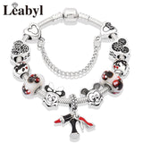 Cute Red Enamel Princess Dress Minnie Bracelet Silver Castle Bead Bracelet Diy Murano Crystal Charm Bracelet Pulseras