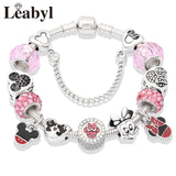 Cute Red Enamel Princess Dress Minnie Bracelet Silver Castle Bead Bracelet Diy Murano Crystal Charm Bracelet Pulseras